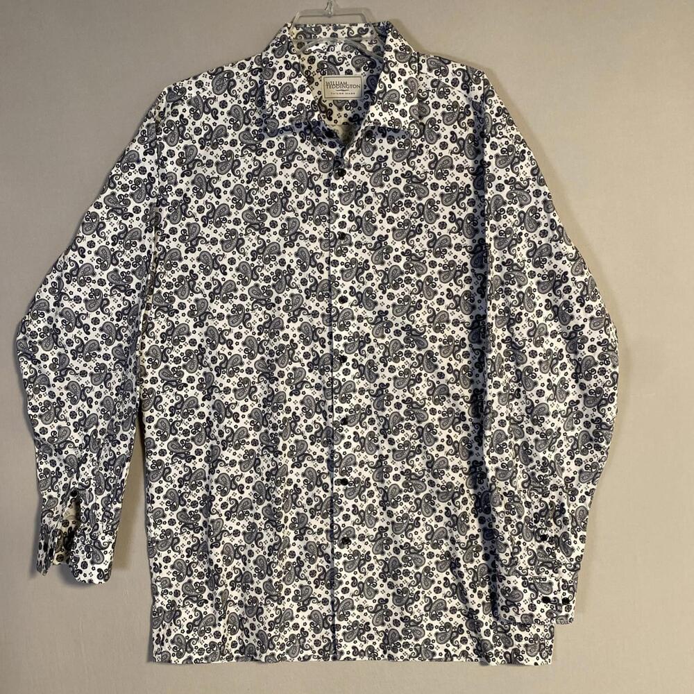 WILLIAM TEDDINGTON TAILOR MADE MENS SHIRT LARGE PAISLEY GRAY WHITE  Great Cond
